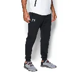 Pantalón de jogging negro con logo de Under Armour en blanco en la pierna izquierda.