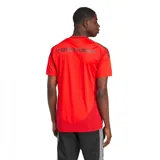 Camiseta de fútbol Adidas del FC Bayern Munich, modelo oficial Home 24/25 para hombre. Diseño rojo con detalles en gris y logo del equipo y sponsor en el frente.