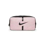 Botinera Nike unisex con estampado a rayas rosas y blancas, logo Nike negro y detalles en negro.
