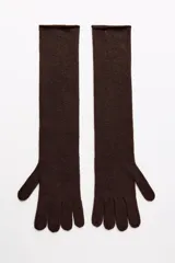 Guantes largos negros de punto fino, confeccionados en mezcla de viscosa y cashmere.