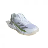 Championes Adidas Courtquick blancos con detalles en verde y plateado, ideales para pádel.