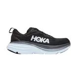 Championes Hoka Bondi 8 para running, color negro con suela celeste y logo blanco.