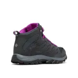 Bota de trekking de caña media Columbia Crestwood Mid Waterproof, color gris con detalles en rojo. Capellada de cuero, malla y cincha, con tecnología impermeable Omni-Tech.
