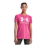 Remera deportiva Under Armour color fucsia con logo blanco estampado en el frente.