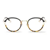 Armazón de anteojos Mr Boho modelo Kirk, con marco redondo de metal dorado y acetato negro y carey.