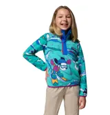 Buzo polar Columbia unisex con estampado de Mickey Mouse esquiando, cierre de botones a presión en el cuello y detalles en color fucsia.