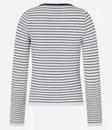 Blusa de mangas largas con escote cuadrado y puños acampanados, con textura acanalada y patrón de rayas horizontales.