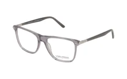 Anteojos de lectura Linea Roma, con marco cuadrado de acetato color gris y patillas grises.