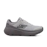 Championes de running Skechers Max Cushioning Endeavour, color gris, con cordones y capellada de malla con refuerzos sintéticos. Cuentan con plantilla Skechers Air-Cooled Goga Mat, espuma amortiguadora Skechers Soft Stride y amortiguación reactiva ULTRA LIGHT en la entresuela.