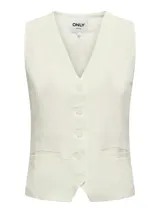 Chaleco sastrero color blanco hueso con bolsillos delanteros. Confeccionado en tejido plano de viscosa y lino. Diseño con cierre de botones y detalle adicional en el frente.