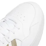 Championes Adidas Hoops 3.0 Bold de mujer, color blanco con detalles dorados en las tres tiras laterales. Diseño inspirado en el baloncesto con suela de plataforma.