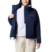 Campera Columbia Laurelwoods III color azul marino, con capucha forrada en polar blanco y cordón ajustable. Cierre frontal con botones a presión y bolsillos laterales con cierre.