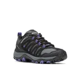 Championes de trekking Merrell Crosslander 3 para mujer, color negro con detalles en gris y violeta. Capellada de cuero y textil con puntera reforzada, forro de malla transpirable, plantilla Kinetic Fit BASE removible, entresuela de EVA y suela de goma con tecnología Merrell Air Cushion.
