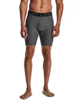 Short de compresión gris con cintura elástica negra con logo Under Armour.