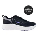 Championes deportivos Hi-Tec Foster, color negro con detalles en gris y violeta. Capellada de malla transpirable con refuerzos sintéticos, entresuela de EVA para amortiguación y suela de goma para tracción.