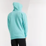 Canguro turquesa de algodón extra suave con capucha y cordones blancos.