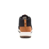Bota de caña media Caterpillar Quest Mid, color negro con detalles en marrón y cordones bicolores.