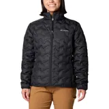 Campera negra acolchada para mujer, marca Columbia, modelo Delta Ridge II. Confeccionada en poliéster con tecnología Omni-Heat de revestimiento térmico reflectante, HeatSeal y Omni-Shield. Aislamiento de plumón de 650 fill power.