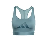 Top deportivo Adidas Powerreact Big Logo color celeste, con espalda racer-back y logo de la marca en el frente.