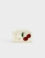 Broche rectangular de acrílico color crema para el pelo, con diseño de cerezas y estrellas.