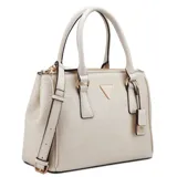 Bolso Guess modelo Grimball, color blanco con estampado del logo de la marca en relieve. Tiene doble asa de mano y correa bandolera ajustable y extraíble.