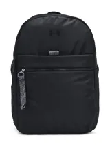 Mochila Under Armour Studio Campus color negro, con logo frontal y bolsillo externo con cierre.