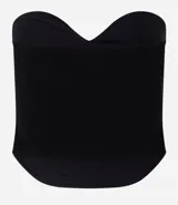 Blusa sin breteles color blanco, confeccionada en crepé con escote corazón y busto recortado asimétrico.