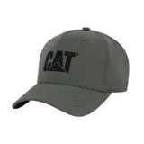 Gorro negro con logo CAT bordado en el frente, visera curva y banda elástica de ajuste.