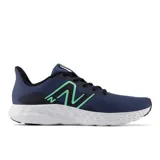 Championes New Balance 411v3 para hombre, color azul marino con logo verde agua y detalles en negro.