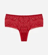Bombacha boyshort de encaje rojo con detalle de moña en el frente.