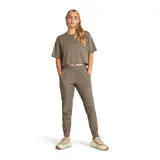 Pantalón de chándal color marrón con cintura elástica y corte ajustado.