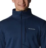 Campera polar Columbia Park View Fleece, color azul jaspeado, con cierre frontal completo, cuello alto, bolsillos laterales con cierre y bolsillo en el pecho con cierre vertical en color verde lima. Cuenta con tecnología Omni-Wick, puños elásticos con orificios para pulgares y protector de barbilla.