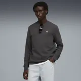 Buzo Puma ESS Elevated Crew TR color gris oscuro, de corte clásico, con cuello redondo y logo de la marca bordado en el pecho.
