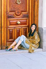 Bailarinas combinadas en python y napa, con cordones y detalle de flores.