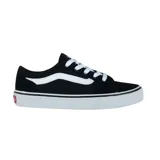 Championes Vans Filmore Decon negros con la franja lateral blanca y cordones blancos.