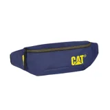 Riñonera azul con logo CAT amarillo.