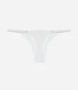 Bombacha colaless de algodón bordado con laterales finos ajustables y detalle de encaje en la cintura.