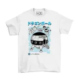 Remera blanca de algodón con estampado de la nave de Capsule Corp de Dragon Ball.