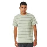Remera verde con rayas horizontales negras, de corte clásico y manga corta.