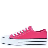 Zapatillas amarillas de lona con plataforma blanca y cordones blancos.