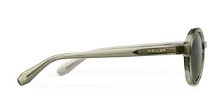 Lentes de sol redondos con montura color verde oliva y lentes verdes polarizadas. Fabricados con materiales bio-based G850 y patillas de propionato de celulosa. Protección UV400 - Categoría 3.