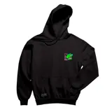Canguro negro con capucha y bolsillo delantero, con estampado de Reptar en el pecho.
