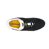 Zapatillas Caterpillar Pause Retro T-Toe, color negro con detalles en blanco. Capellada de gamuza, forro 100% reciclado postindustrial, plantilla de espuma EVA suave, suela exterior de goma resistente y construcción Strobel.