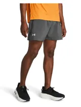 Short deportivo Under Armour Launch de 5 pulgadas para hombre, color gris con logo blanco.