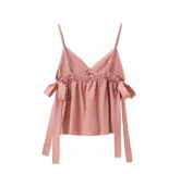 Blusa con breteles finos, escote en V con volados y lazos laterales.