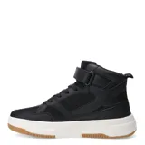 Championes urbanos de caña alta color beige, con cordones y una tira de velcro ajustable en el tobillo. Presentan una combinación de materiales sintéticos y malla transpirable, con suela gruesa blanca y detalle en la suela exterior color beige.