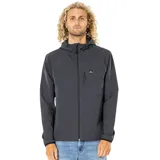 Campera negra con capucha, cierre frontal completo, bolsillos laterales con cierre y logo de la marca en el pecho.