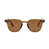Lentes de sol unisex con montura marrón transparente y lentes marrones polarizadas.