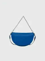 Bandolera Longchamp modelo Crossbody Smile S, color blanco con correa de cadena plateada.