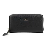 Billetera negra de cuero sintético con cierre perimetral y logo XL dorado en el frente. Cuenta con múltiples compartimentos internos y un bolsillo con cierre.